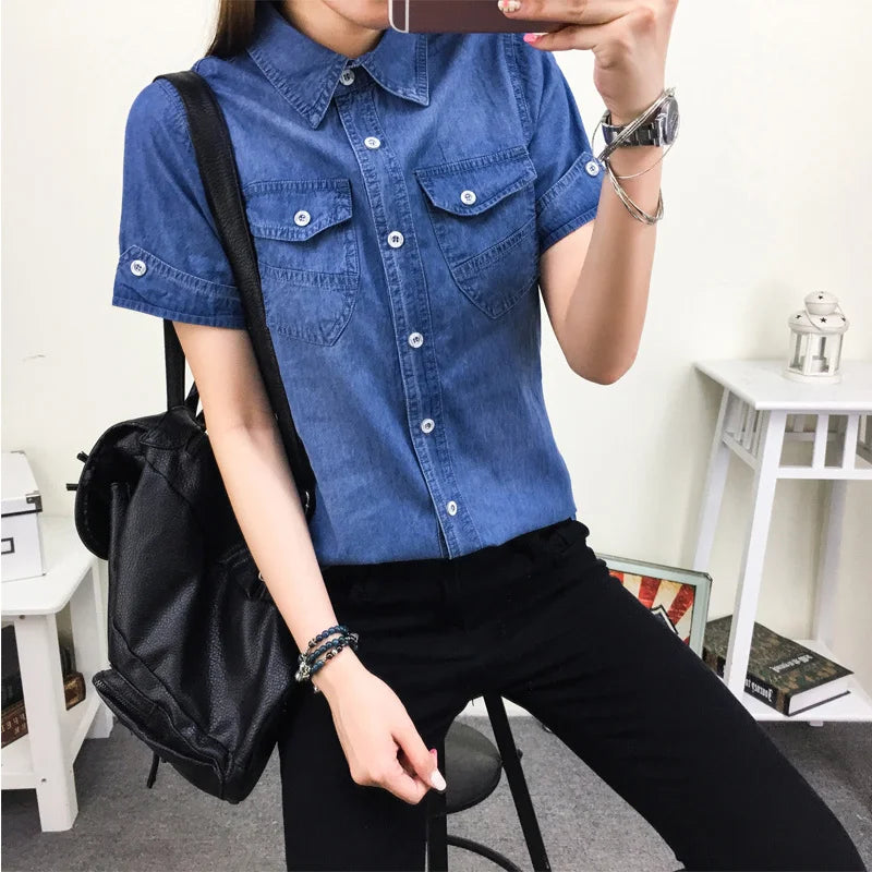 Summer Cotton Denim Shirt Women