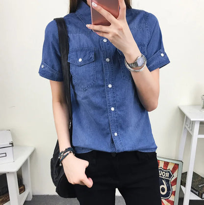 Summer Cotton Denim Shirt Women