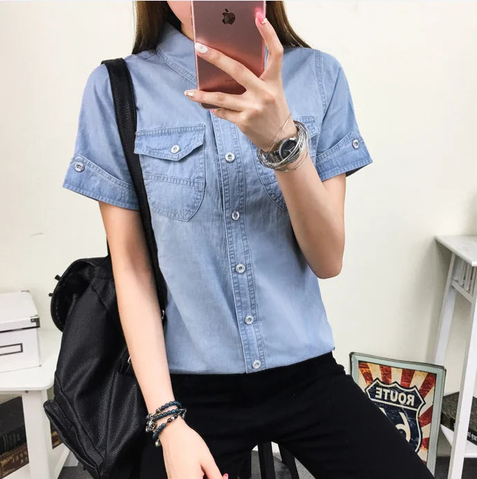 Summer Cotton Denim Shirt Women