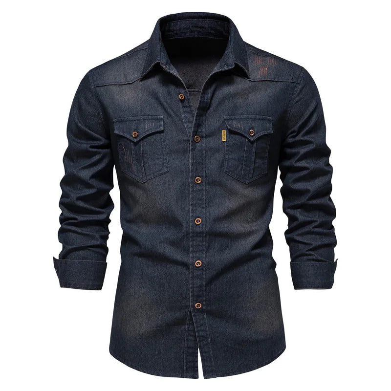 New Autumn Cotton Denim Shirt Men