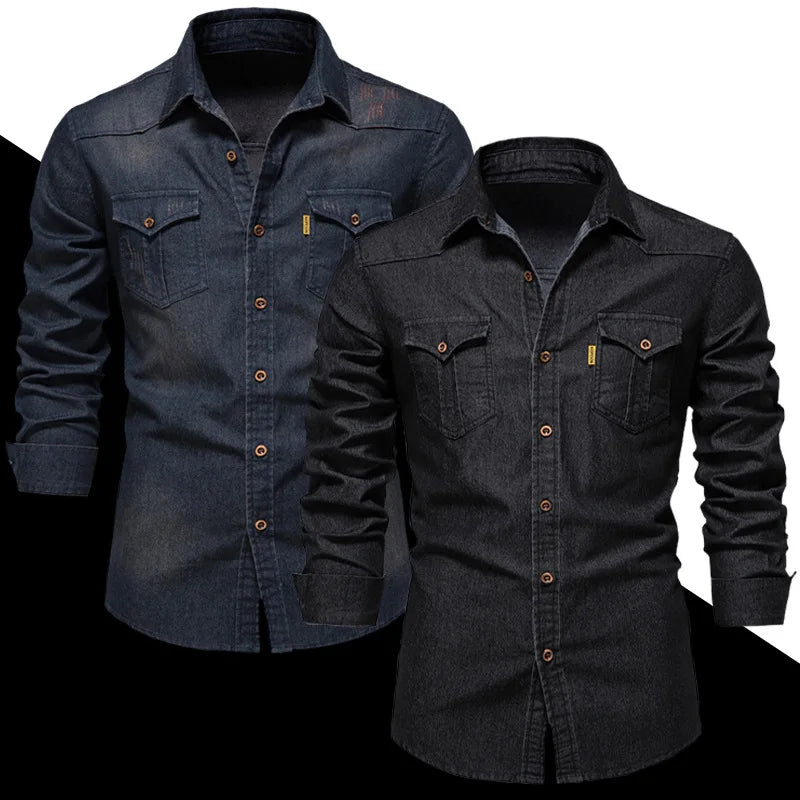 New Autumn Cotton Denim Shirt Men