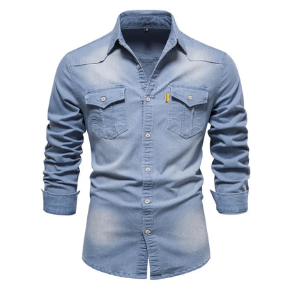 New Autumn Cotton Denim Shirt Men