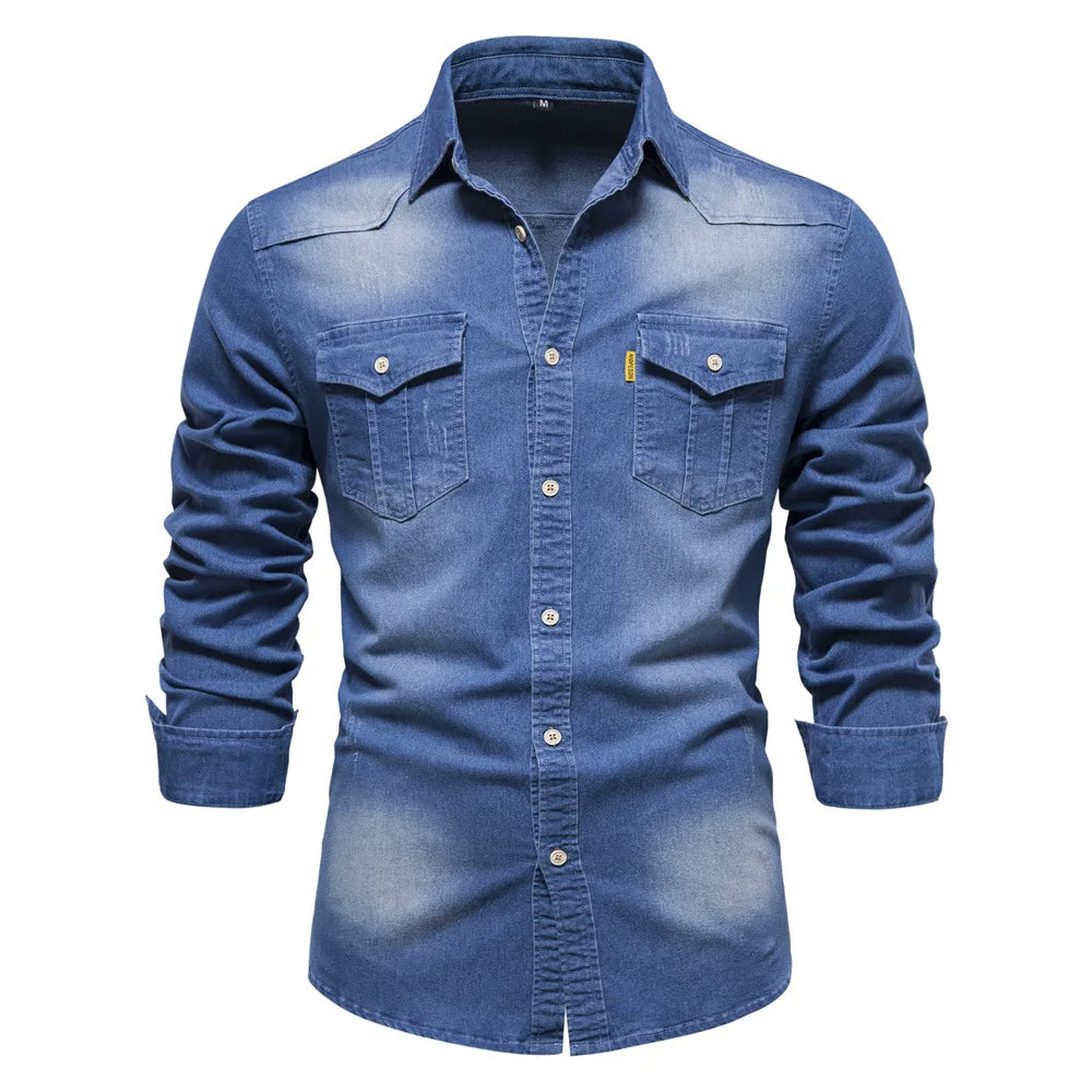 New Autumn Cotton Denim Shirt Men