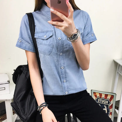 Summer Cotton Denim Shirt Women