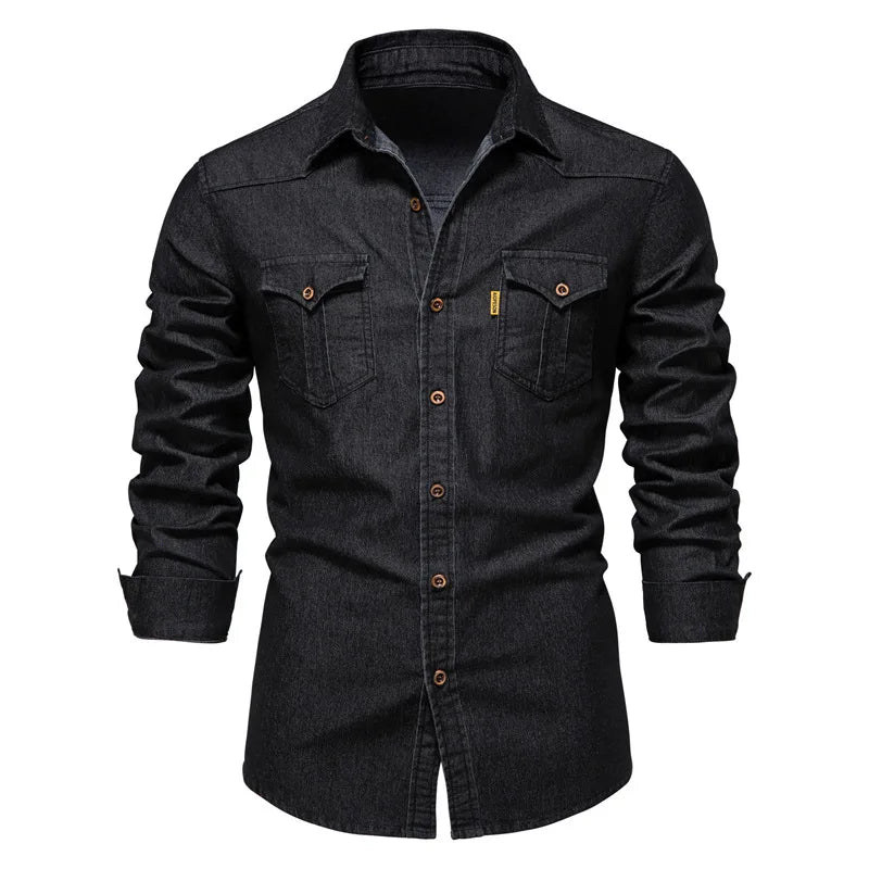 New Autumn Cotton Denim Shirt Men